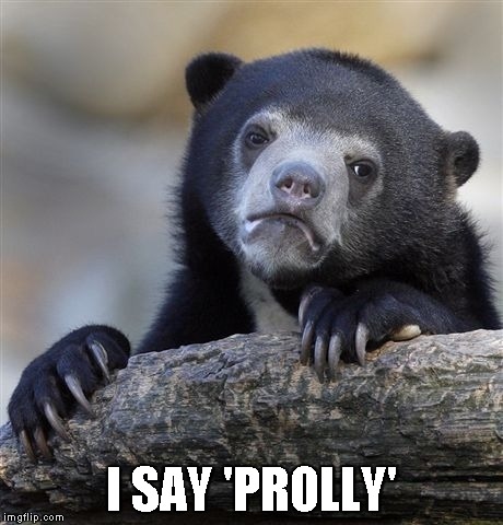 Confession Bear Meme | I SAY 'PROLLY' | image tagged in memes,confession bear | made w/ Imgflip meme maker