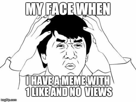 Jackie Chan WTF Meme | MY FACE WHEN I HAVE A MEME WITH 1 LIKE AND NO  VIEWS | image tagged in memes,jackie chan wtf | made w/ Imgflip meme maker