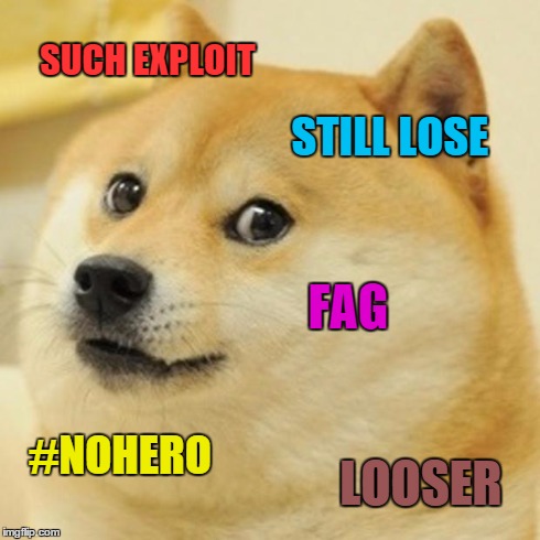 Doge Meme | SUCH EXPLOIT STILL LOSE F*G #NOHERO LOOSER | image tagged in memes,doge | made w/ Imgflip meme maker