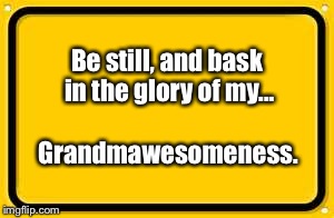Blank Yellow Sign | Be still, and bask in the glory of my... Grandmawesomeness. | image tagged in memes,blank yellow sign | made w/ Imgflip meme maker