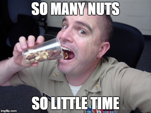 SO MANY NUTS SO LITTLE TIME | image tagged in nuts | made w/ Imgflip meme maker