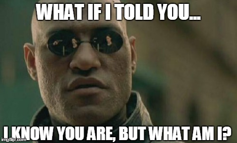 Matrix Morpheus Meme | WHAT IF I TOLD YOU... I KNOW YOU ARE, BUT WHAT AM I? | image tagged in memes,matrix morpheus | made w/ Imgflip meme maker