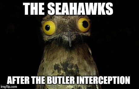 Weird Stuff I Do Potoo | THE SEAHAWKS AFTER THE BUTLER INTERCEPTION | image tagged in memes,weird stuff i do potoo | made w/ Imgflip meme maker