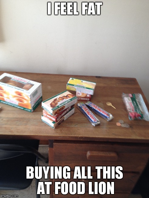 I FEEL FAT BUYING ALL THIS AT FOOD LION | image tagged in memes,candy,fat,funny | made w/ Imgflip meme maker