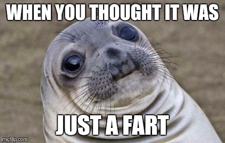 Awkward Moment Sealion | WHEN YOU THOUGHT IT WAS JUST A FART | image tagged in memes,awkward moment sealion | made w/ Imgflip meme maker