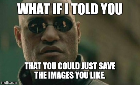 Matrix Morpheus Meme | WHAT IF I TOLD YOU THAT YOU COULD JUST SAVE THE IMAGES YOU LIKE. | image tagged in memes,matrix morpheus | made w/ Imgflip meme maker