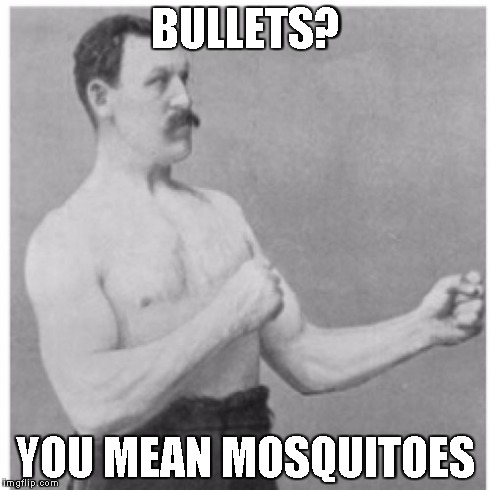 Overly Manly Man | BULLETS? YOU MEAN MOSQUITOES | image tagged in memes,overly manly man | made w/ Imgflip meme maker