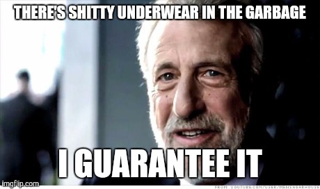 I Guarantee It | THERE'S SHITTY UNDERWEAR IN THE GARBAGE I GUARANTEE IT | image tagged in memes,i guarantee it,AdviceAnimals | made w/ Imgflip meme maker