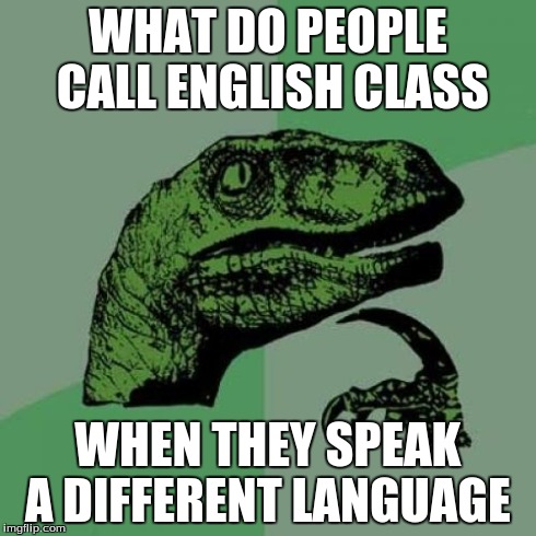 like do  french people call english class french class | WHAT DO PEOPLE CALL ENGLISH CLASS WHEN THEY SPEAK A DIFFERENT LANGUAGE | image tagged in memes,philosoraptor | made w/ Imgflip meme maker