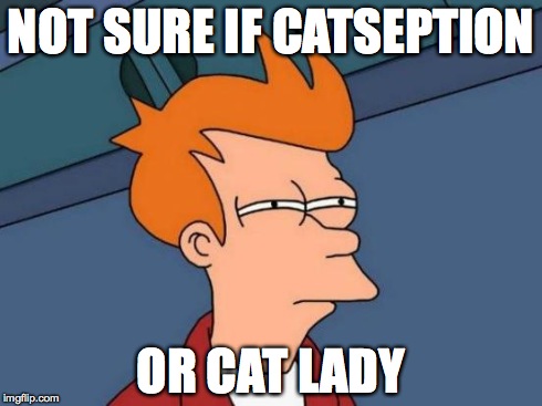 Futurama Fry | NOT SURE IF CATSEPTION OR CAT LADY | image tagged in memes,futurama fry | made w/ Imgflip meme maker