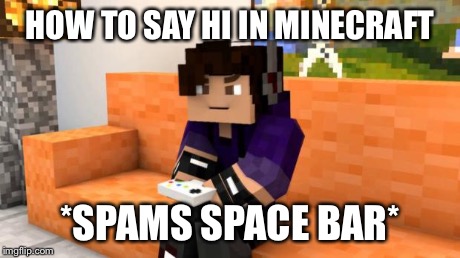 HOW TO SAY HI IN MINECRAFT *SPAMS SPACE BAR* | image tagged in dfield | made w/ Imgflip meme maker
