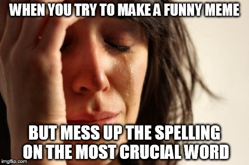 If only IMGFLIP had auto correct, that would be a start | WHEN YOU TRY TO MAKE A FUNNY MEME BUT MESS UP THE SPELLING ON THE MOST CRUCIAL WORD | image tagged in memes,first world problems | made w/ Imgflip meme maker