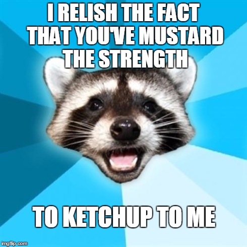 Lame Pun Coon | I RELISH THE FACT THAT YOU'VE MUSTARD THE STRENGTH TO KETCHUP TO ME | image tagged in memes,lame pun coon | made w/ Imgflip meme maker