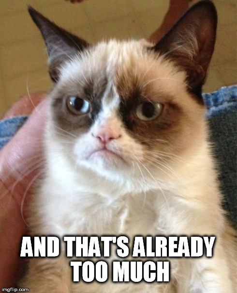 Grumpy Cat Meme | AND THAT'S ALREADY TOO MUCH | image tagged in memes,grumpy cat | made w/ Imgflip meme maker