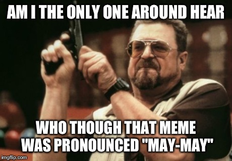 Am I The Only One Around Here Meme | AM I THE ONLY ONE AROUND HEAR WHO THOUGH THAT MEME WAS PRONOUNCED "MAY-MAY" | image tagged in memes,am i the only one around here | made w/ Imgflip meme maker