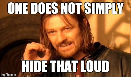 One Does Not Simply Meme | ONE DOES NOT SIMPLY HIDE THAT LOUD | image tagged in memes,one does not simply | made w/ Imgflip meme maker