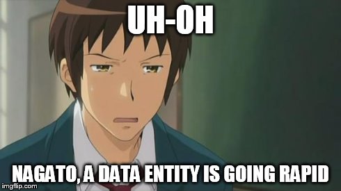 Kyon WTF | UH-OH NAGATO, A DATA ENTITY IS GOING RAPID | image tagged in kyon wtf | made w/ Imgflip meme maker