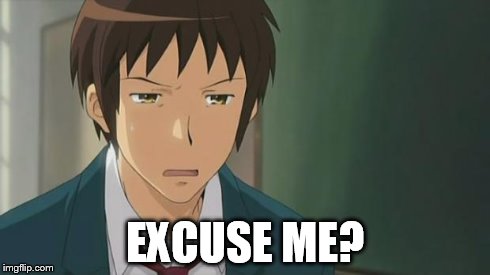 Kyon WTF | EXCUSE ME? | image tagged in kyon wtf | made w/ Imgflip meme maker