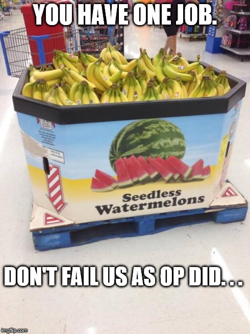 YOU HAD ONE JOB | YOU HAVE ONE JOB. DON'T FAIL US AS OP DID. . . | image tagged in you had one job | made w/ Imgflip meme maker