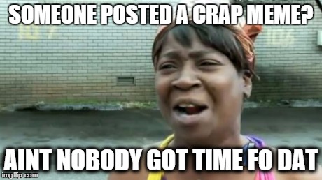 Ain't Nobody Got Time For That Meme | SOMEONE POSTED A CRAP MEME? AINT NOBODY GOT TIME FO DAT | image tagged in memes,aint nobody got time for that | made w/ Imgflip meme maker