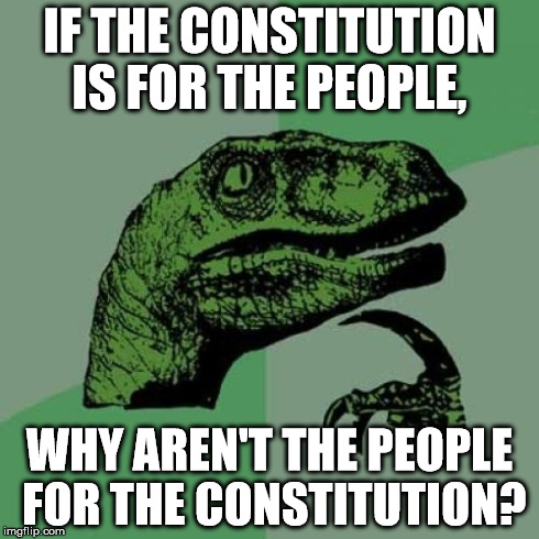 Philosoraptor Meme | IF THE CONSTITUTION IS FOR THE PEOPLE, WHY AREN'T THE PEOPLE FOR THE CONSTITUTION? | image tagged in memes,philosoraptor | made w/ Imgflip meme maker