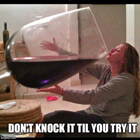 Wine Drinker | DON'T KNOCK IT TIL YOU TRY IT | image tagged in wine drinker | made w/ Imgflip meme maker