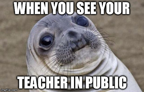 Awkward Moment Sealion | WHEN YOU SEE YOUR TEACHER IN PUBLIC | image tagged in memes,awkward moment sealion | made w/ Imgflip meme maker