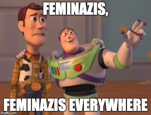 X, X Everywhere Meme | FEMINAZIS, FEMINAZIS EVERYWHERE | image tagged in memes,x x everywhere | made w/ Imgflip meme maker