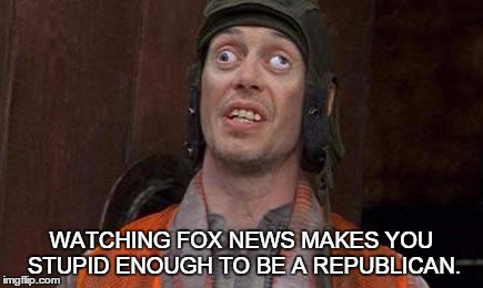 Cross eyes | WATCHING FOX NEWS MAKES YOU STUPID ENOUGH TO BE A REPUBLICAN. | image tagged in cross eyes,steve buscemi,fox news,fox,stupid | made w/ Imgflip meme maker