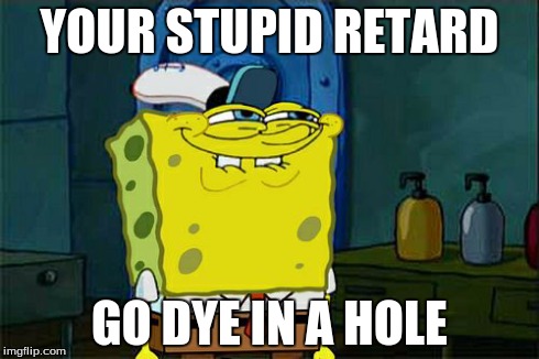 Don't You Squidward Meme | YOUR STUPID RETARD GO DYE IN A HOLE | image tagged in memes,dont you squidward | made w/ Imgflip meme maker