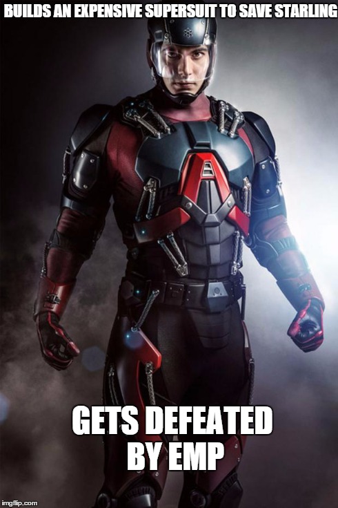 arrow meme | BUILDS AN EXPENSIVE SUPERSUIT TO SAVE STARLING GETS DEFEATED BY EMP | image tagged in funny | made w/ Imgflip meme maker