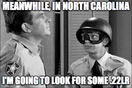 PoliceMilitarization1 | MEANWHILE, IN NORTH CAROLINA I'M GOING TO LOOK FOR SOME .22LR | image tagged in policemilitarization1 | made w/ Imgflip meme maker