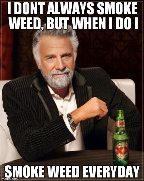 The Most Interesting Man In The World Meme | I DONT ALWAYS SMOKE WEED, BUT WHEN I DO I SMOKE WEED EVERYDAY | image tagged in memes,the most interesting man in the world | made w/ Imgflip meme maker