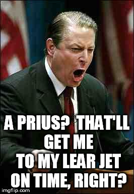Gore | A PRIUS?  THAT'LL GET ME TO MY LEAR JET ON TIME, RIGHT? | image tagged in gore | made w/ Imgflip meme maker