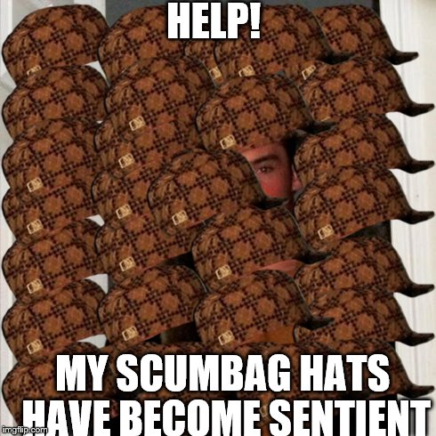 Rise of the Scumbag Hats | HELP! MY SCUMBAG HATS HAVE BECOME SENTIENT | image tagged in memes,scumbag steve,scumbag | made w/ Imgflip meme maker