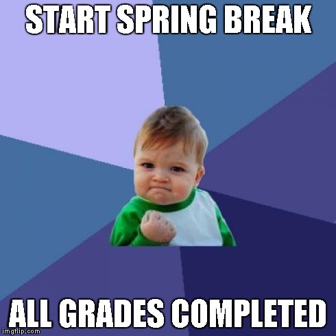 Success Kid | START SPRING BREAK ALL GRADES COMPLETED | image tagged in memes,success kid | made w/ Imgflip meme maker
