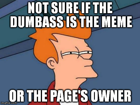 Futurama Fry Meme | NOT SURE IF THE DUMBASS IS THE MEME OR THE PAGE'S OWNER | image tagged in memes,futurama fry | made w/ Imgflip meme maker