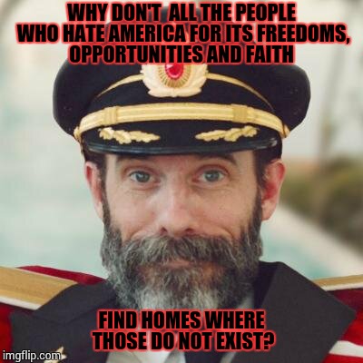 Obviously | WHY DON'T  ALL THE PEOPLE WHO HATE AMERICA FOR ITS FREEDOMS, OPPORTUNITIES AND FAITH FIND HOMES WHERE THOSE DO NOT EXIST? | image tagged in memes,captain obvious,political,funny,sarcasm | made w/ Imgflip meme maker