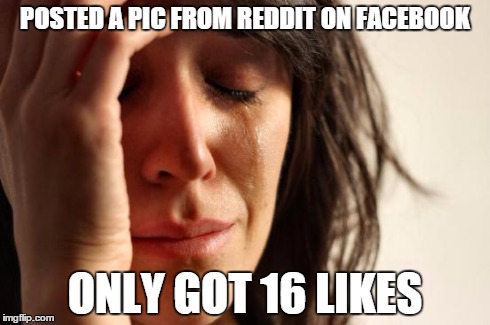 First World Problems | POSTED A PIC FROM REDDIT ON FACEBOOK ONLY GOT 16 LIKES | image tagged in memes,first world problems,AdviceAnimals | made w/ Imgflip meme maker