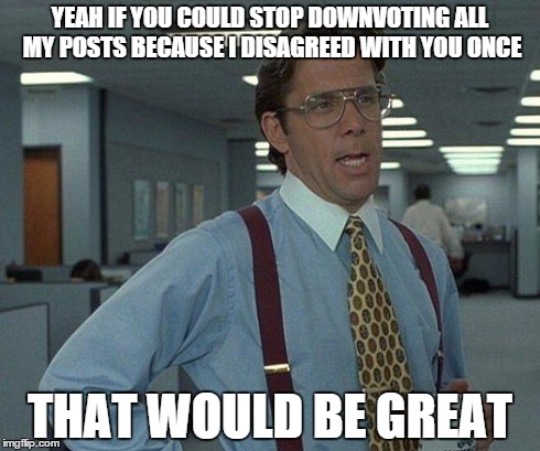 Yeah if you could  | YEAH IF YOU COULD STOP DOWNVOTING ALL MY POSTS BECAUSE I DISAGREED WITH YOU ONCE THAT WOULD BE GREAT | image tagged in yeah if you could  | made w/ Imgflip meme maker
