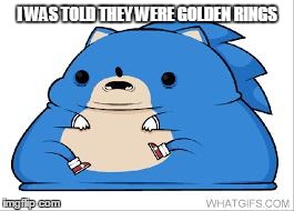 wtf sonic | I WAS TOLD THEY WERE GOLDEN RINGS | image tagged in wtf sonic | made w/ Imgflip meme maker