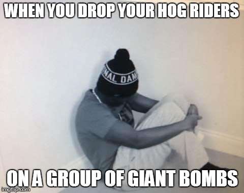Worst Case Scenarios Like... | WHEN YOU DROP YOUR HOG RIDERS ON A GROUP OF GIANT BOMBS | image tagged in depressed ksi,clash of clans,hog riders,funny | made w/ Imgflip meme maker