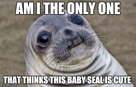 Seriously am i ? | AM I THE ONLY ONE THAT THINKS THIS BABY SEAL IS CUTE | image tagged in memes,awkward moment sealion | made w/ Imgflip meme maker