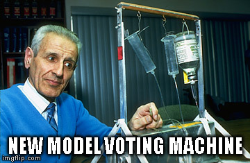 voting suicide machine | NEW MODEL VOTING MACHINE | image tagged in voting,suicide | made w/ Imgflip meme maker