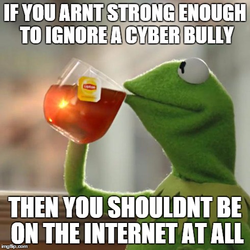 But That's None Of My Business Meme | IF YOU ARNT STRONG ENOUGH TO IGNORE A CYBER BULLY THEN YOU SHOULDNT BE ON THE INTERNET AT ALL | image tagged in memes,but thats none of my business,kermit the frog | made w/ Imgflip meme maker