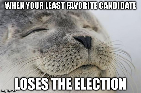 Satisfied Seal | WHEN YOUR LEAST FAVORITE CANDIDATE LOSES THE ELECTION | image tagged in memes,satisfied seal | made w/ Imgflip meme maker