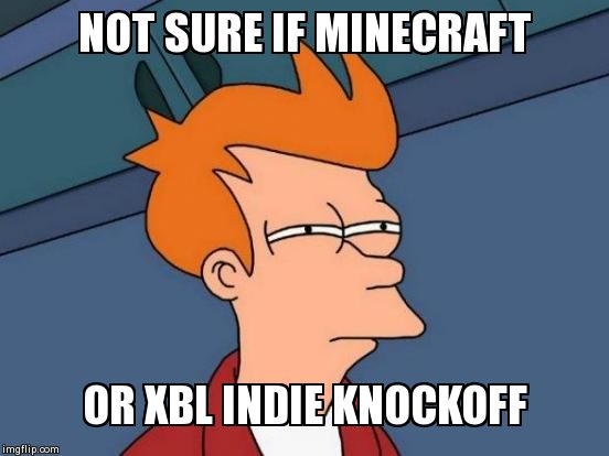 Futurama Fry Meme | NOT SURE IF MINECRAFT OR XBL INDIE KNOCKOFF | image tagged in memes,futurama fry | made w/ Imgflip meme maker