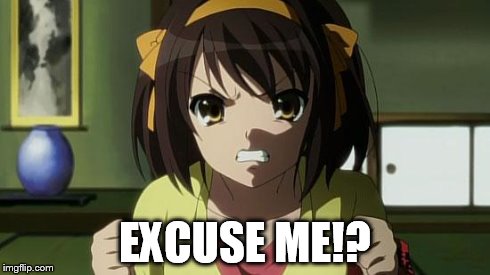 Angry Haruhi | EXCUSE ME!? | image tagged in angry haruhi | made w/ Imgflip meme maker