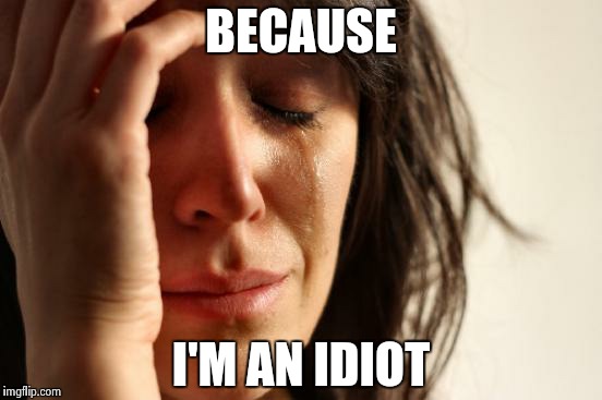 First World Problems Meme | BECAUSE I'M AN IDIOT | image tagged in memes,first world problems | made w/ Imgflip meme maker