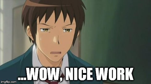 Kyon WTF | ...WOW, NICE WORK | image tagged in kyon wtf | made w/ Imgflip meme maker